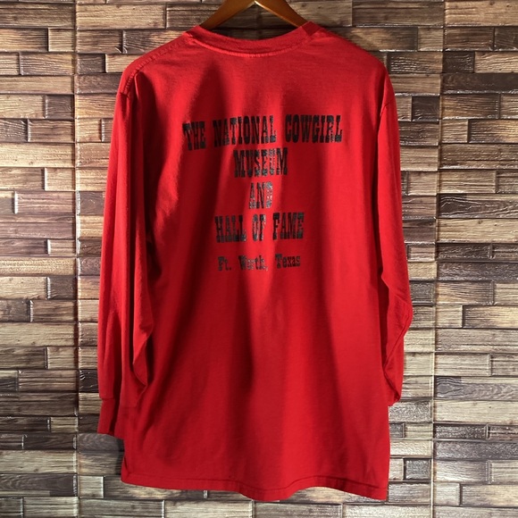 Women’s Large EUC Red Tad Lucas Cowgirl Long Sleeve T Shirt Jerzees - Picture 2 of 9